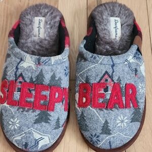 Gray and Red Sleepy Bear Slippers